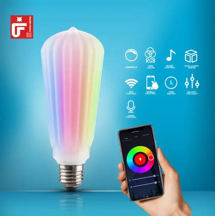 Lighting new design smart bulb wifi Decorative lighting led bulb lights E27/E26 ST64 G125 RGB Bulb